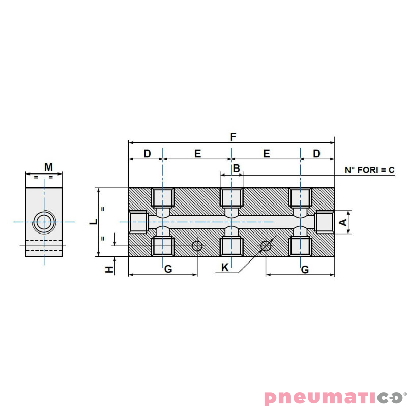 Listwa rozdzielająca aluminiowa obustronna PNEUMAX kolektor RIPUC15122 2-1/4&rdquo; 4-1/8&rdquo;