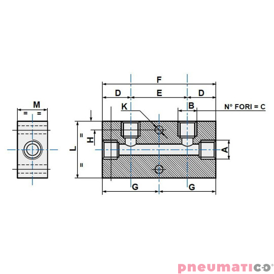 Listwa rozdzielająca aluminiowa jednostronna PNEUMAX kolektor RIPUL1512 2-1/4” 2-1/8” Listwa rozdzielająca aluminiowa jednostronna PNEUMAX kolektor RIPUL1512 2-1/4” 2-1/8”