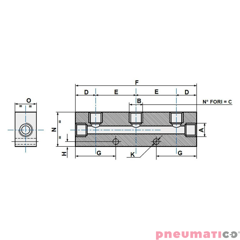 Listwa rozdzielająca aluminiowa jednostronna PNEUMAX kolektor RIPUL1512 2-1/4&rdquo; 2-1/8&rdquo;