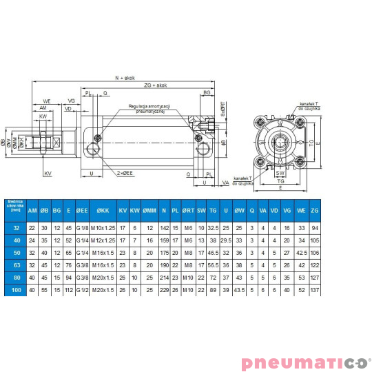 SIŁOWNIK ISO 15552 FI40/25 AIR-COM CADD-040-0025-MA-EL