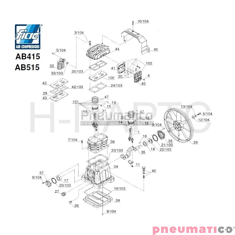 Pompa tłokowa - Agregat spreżarkowy FIAC AB515 Pompa tłokowa - Agregat spreżarkowy FIAC AB515