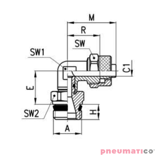 Złącze skręcane typu kolanko serii S1541 8x6mm G1/4"-Z CAMOZZI 1541-86-14