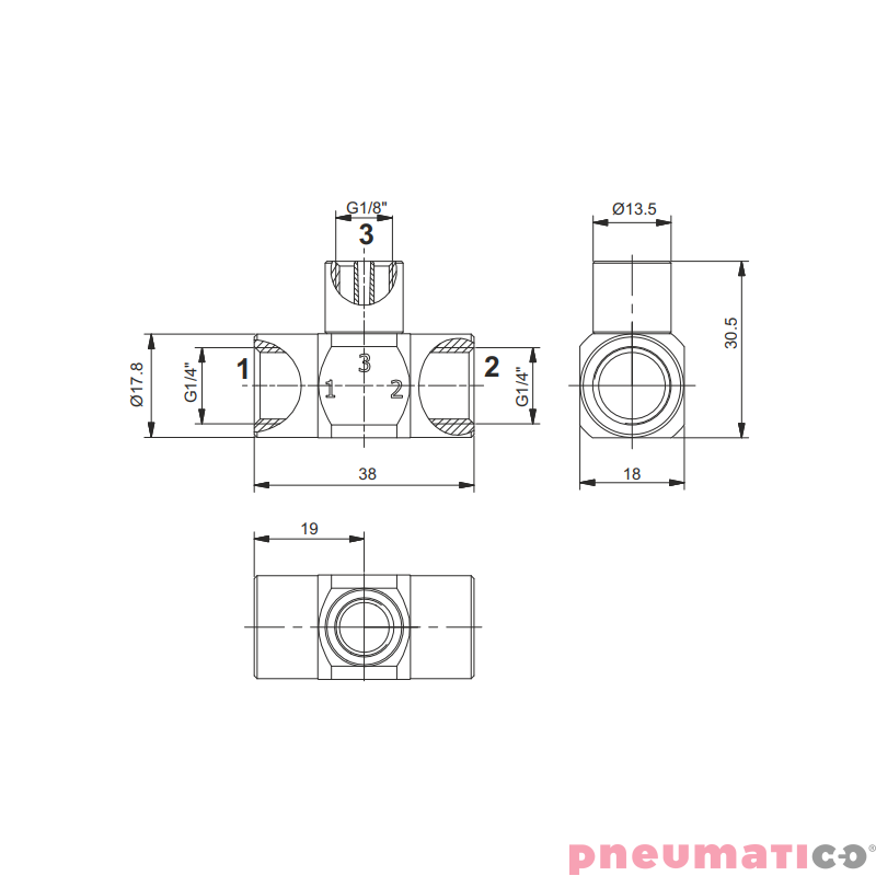Jednostopniowy generator podciśnienia (eżektor) G1/4" PNEUMAX 19M14.S.08.SS.L0 Jednostopniowy generator podciśnienia (eżektor) G1/4" PNEUMAX 19M14.S.08.SS.L0