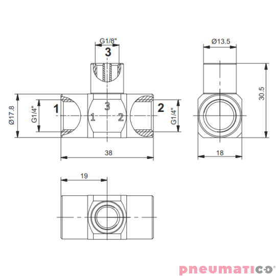 Jednostopniowy generator podciśnienia (eżektor) G1/4" PNEUMAX 19M14.S.08.SS.L0 Jednostopniowy generator podciśnienia (eżektor) G1/4" PNEUMAX 19M14.S.08.SS.L0