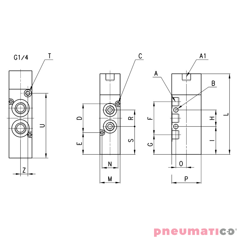 Zaw&oacute;r pneumatyczny rozdzielający monostabilny 5/2 G1/8" CAMOZZI 358-035