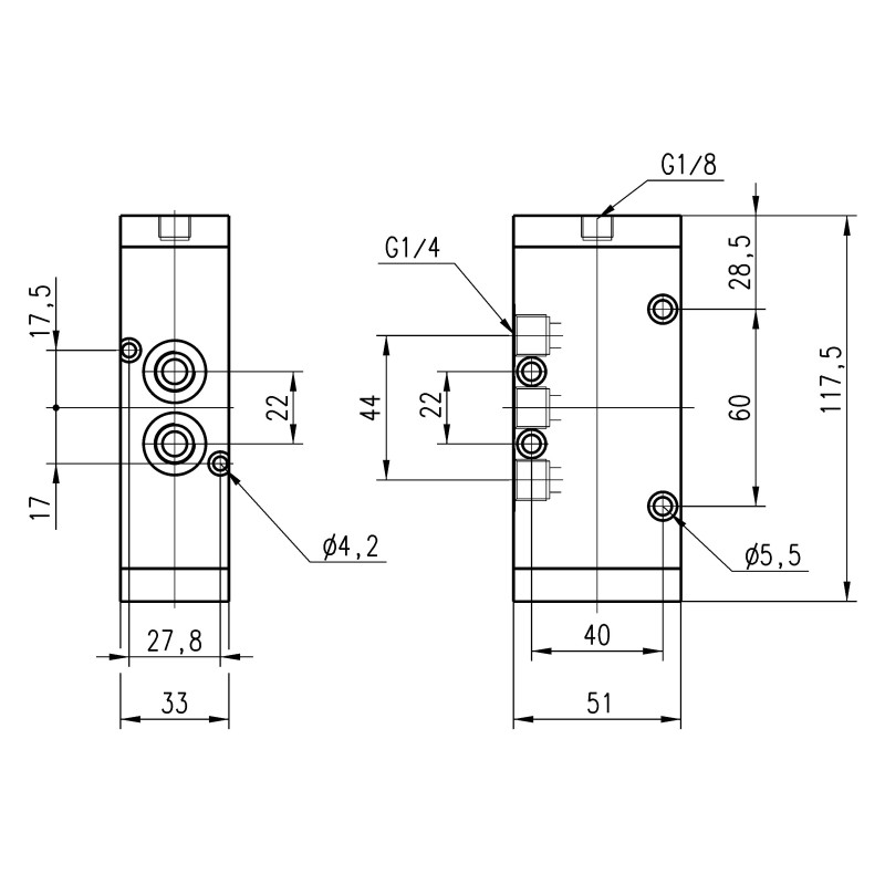 Zaw&oacute;r pneumatyczny rozdzielający monostabilny 5/2 G1/4" CAMOZZI 454-35