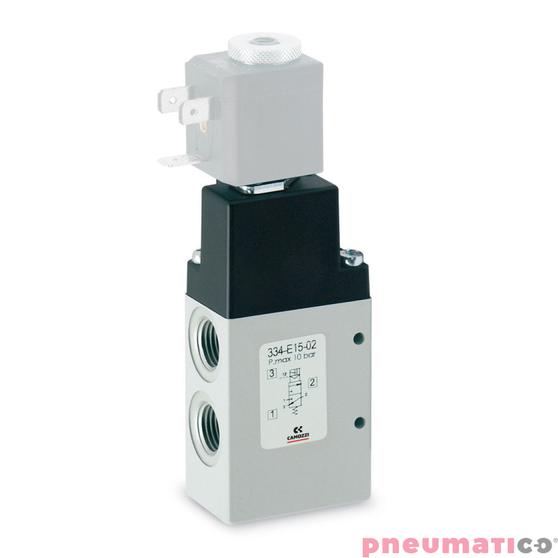 Zawór rozdzielający elektromagnetyczny 3/2 NC G1/4" monostabilny CAMOZZI 334-E15-02