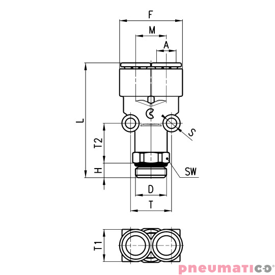 Złączka obrotowa typu Y serii 7562 z tw. sztucznych Ø6 G1/4'-Z CAMOZZI 7562-6-14