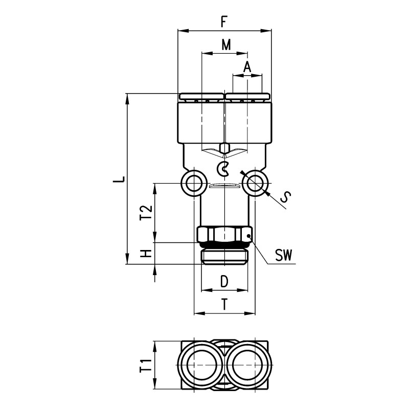 Złączka obrotowa typu Y serii 7562 z tw. sztucznych Ø8 G1/4'-Z CAMOZZI 7562-8-14