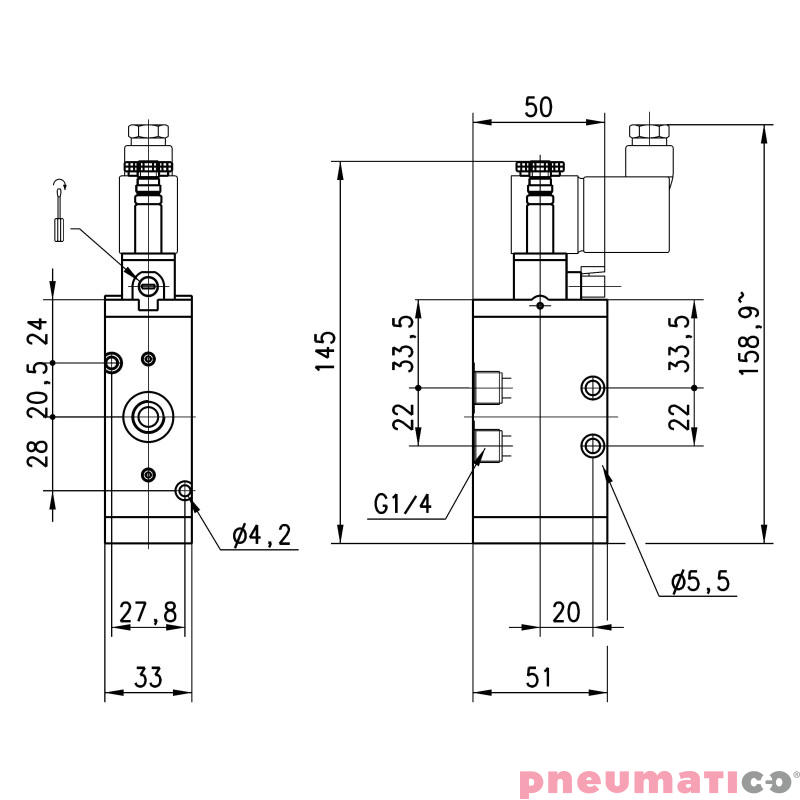 Zaw&oacute;r rozdzielający elektromagnetyczny 3/2 NC G3/8" monostabilny CAMOZZI 433-015-22