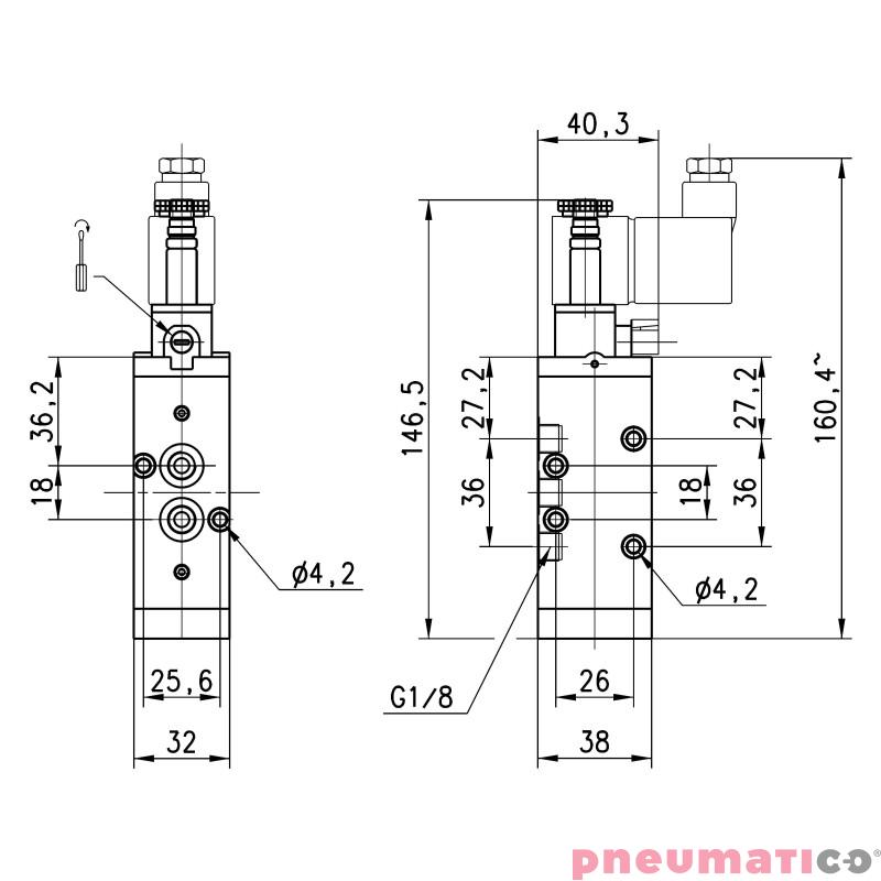 Zawór rozdzielający elektromagnetyczny 5/2 NC G3/8" monostabilny CAMOZZI 453-015-22