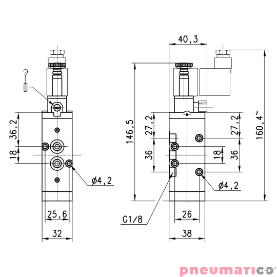 Zawór rozdzielający elektromagnetyczny 5/2 NC G3/8" monostabilny CAMOZZI 453-015-22