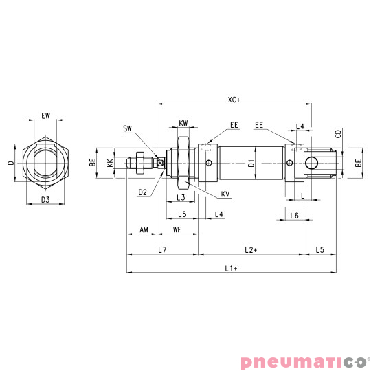 Mikrosiłownik serii 16 podw&oacute;jnego działania ISO 6432 O12 skok 25 Camozzi 16N2A12A025