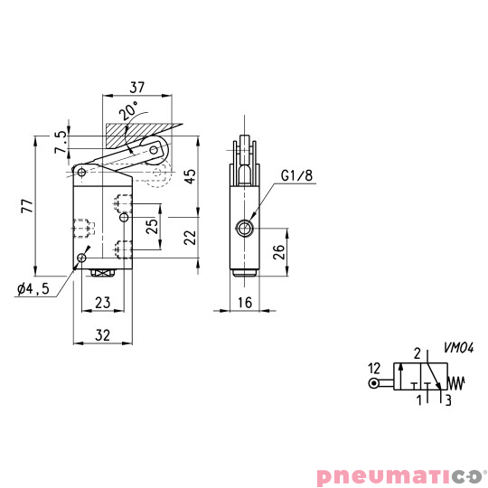 Zaw&oacute;r sterowany dźwignią z rolką 3/2 NC G1/8 Camozzi 138-955