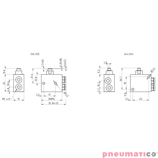 Minizaw&oacute;r mechaniczny z trzpieniem popychacz 3/2 NC M5 Camozzi 235-945