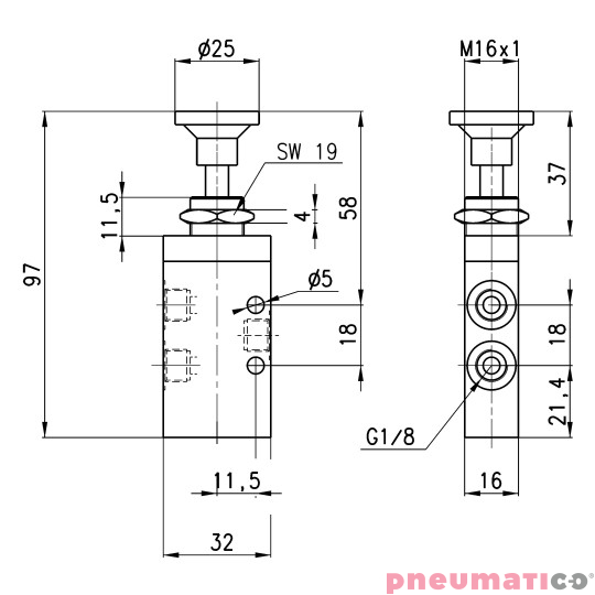 Zaw&oacute;r sterowany pokrętłem bistabilny 3/2 NC G1/8 Camozzi 338-910