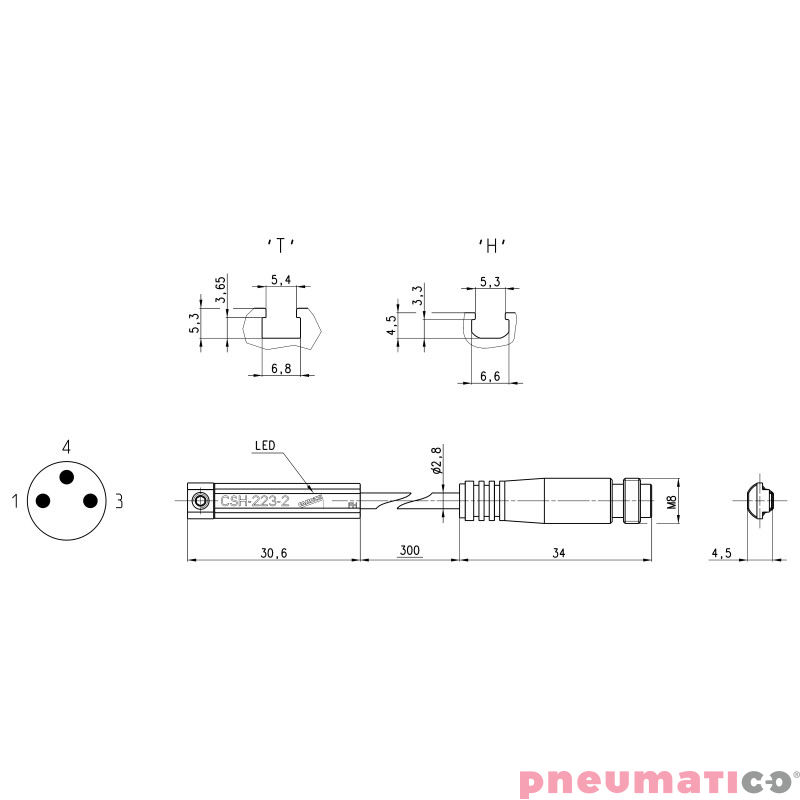 Magnetyczny czujnik zbliżeniowy kontaktronowy 2-żyłowy wtyczka M8 10-30V Camozzi CSH-253