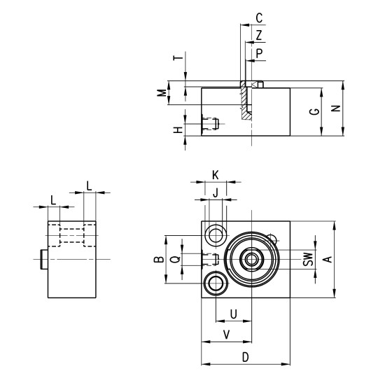 Siłownik krótkoskokowy pojedynczego działania O20 skok 10 Camozzi QN1A20A10