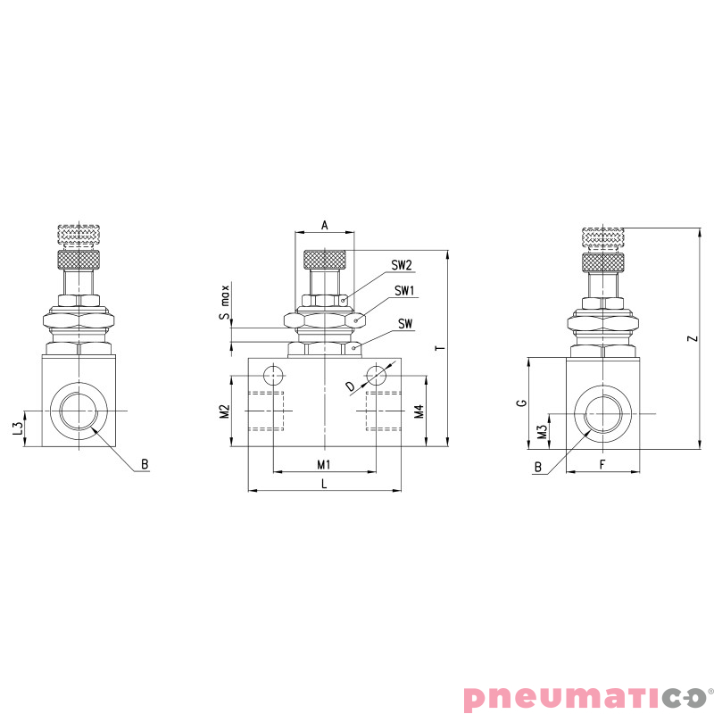 Zawór zwrotno-dławiący GW 1/8" O2 pokrętło CAMOZZI RFU-482-18