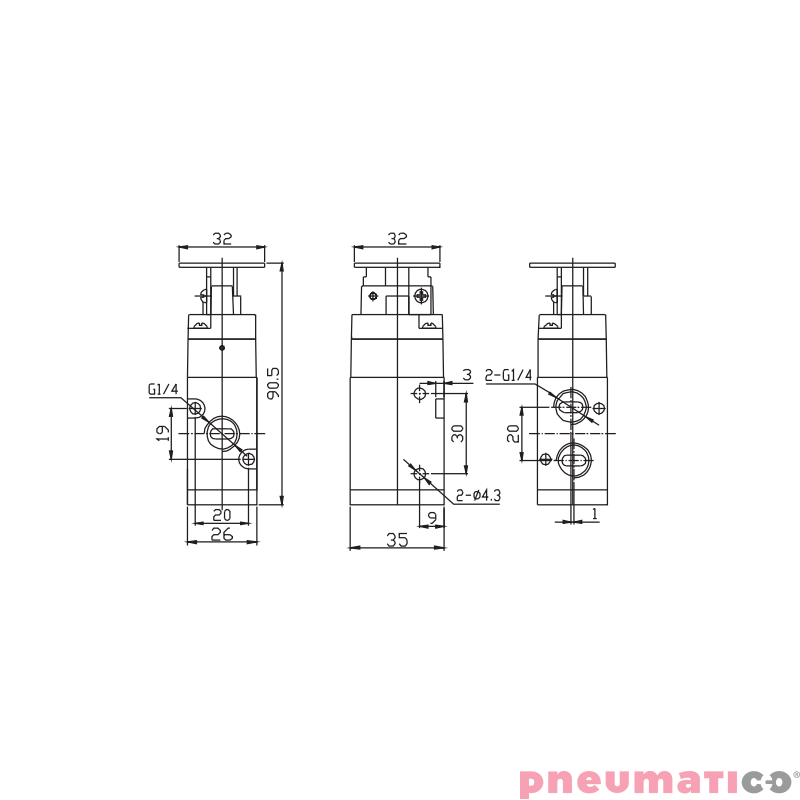Zaw&oacute;r ręczny z przyciskiem typu grzybek TEKMA 3/2 NC G1/4" G-322 PB