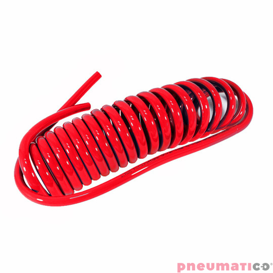 Wąż spiralny RQS PU 12x8mm 12m prosta końcówka TBC120812R czerwony Wąż spiralny RQS PU 12x8mm 12m prosta końcówka TBC120812R czerwony