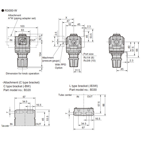 Reduktor ciśnienia CKD 3/8" z manometrem R3000-10G