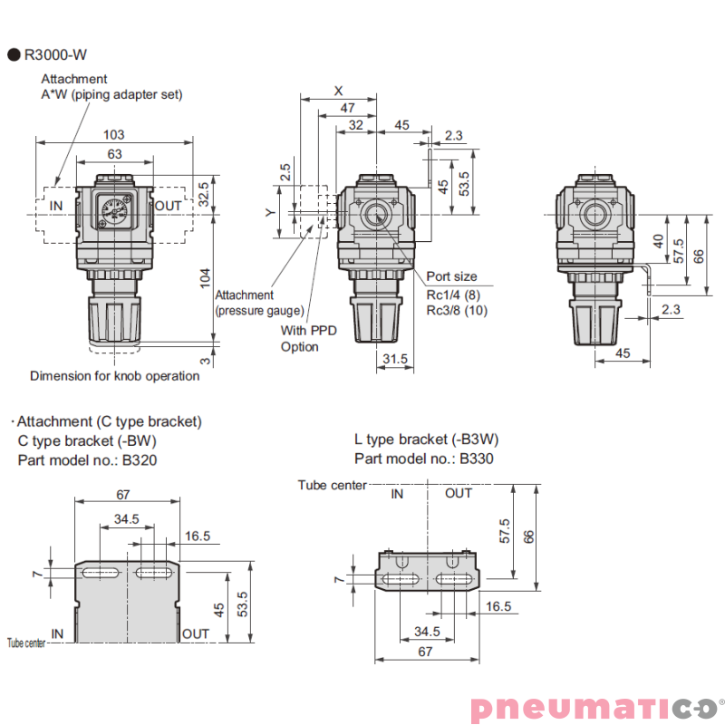 Reduktor ciśnienia CKD 1/4" z manometrem R3000-8G