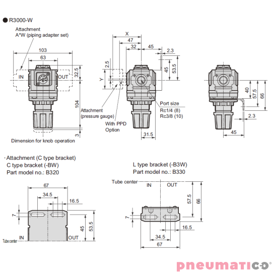 Reduktor ciśnienia CKD 1/4" z manometrem R3000-8G