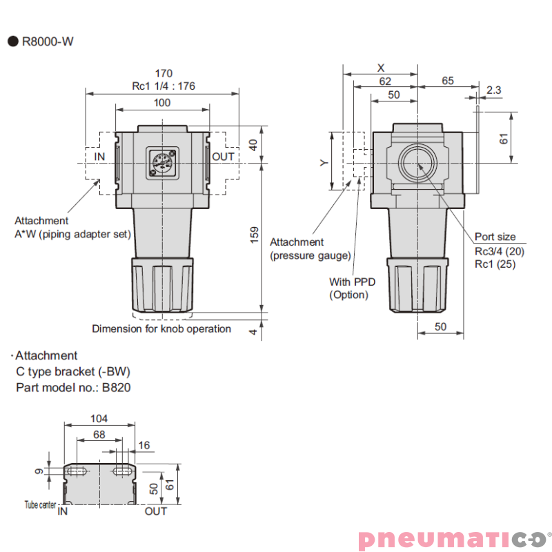 Reduktor ciśnienia CKD 1" z manometrem R8000-25G Reduktor ciśnienia CKD 1" z manometrem R8000-25G