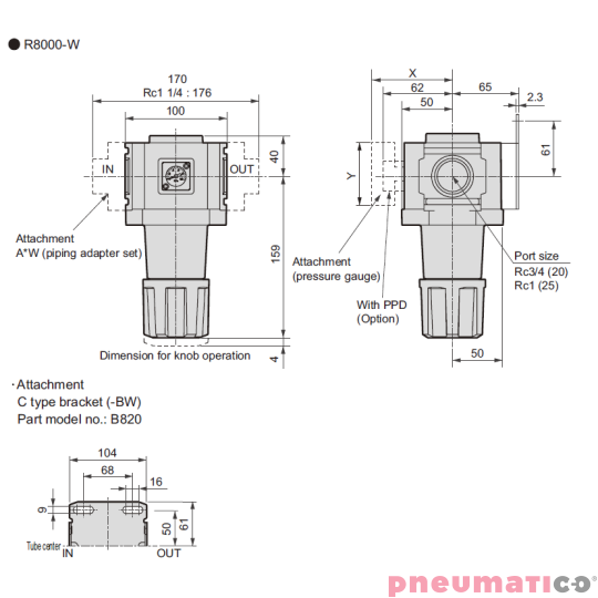Reduktor ciśnienia CKD 1" z manometrem R8000-25G Reduktor ciśnienia CKD 1" z manometrem R8000-25G