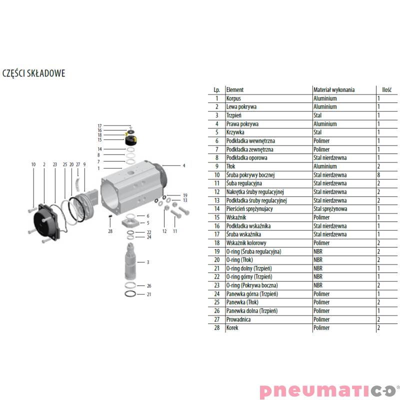 Pneumatyczny napęd obrotowy dwustronnego działania R.125 F07/10-22mm NDA125F710X22 RQS Pneumatyczny napęd obrotowy dwustronnego działania R.125 F07/10-22mm NDA125F710X22 RQS