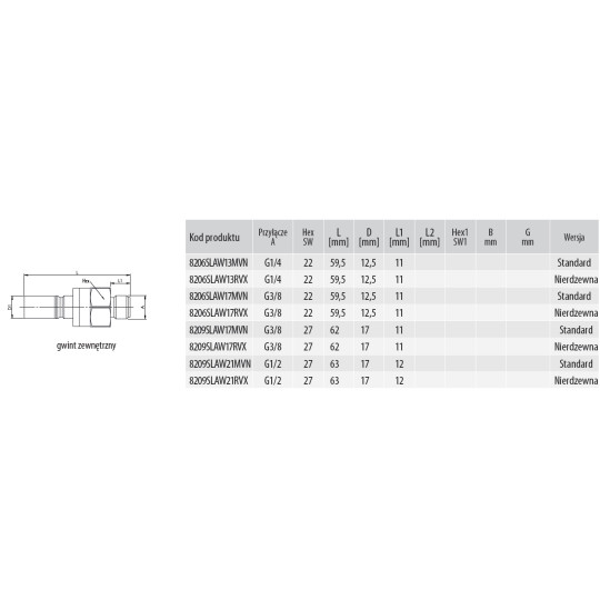 Złącze męskie RQS gw. zew. typ 8206 3/8" 8206SLAW17MVN Złącze męskie RQS gw. zew. typ 8206 3/8" 8206SLAW17MVN