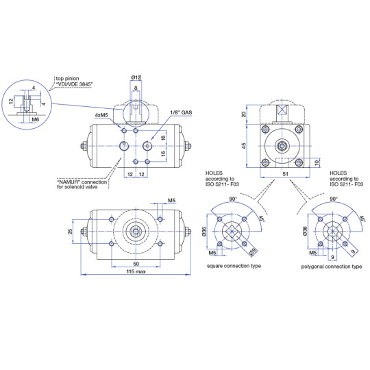 Pneumatyczny napęd obrotowy podwójnego działania AP00DA 32 NBR SIRCA Pneumatyczny napęd obrotowy podwójnego działania AP00DA 32 NBR SIRCA