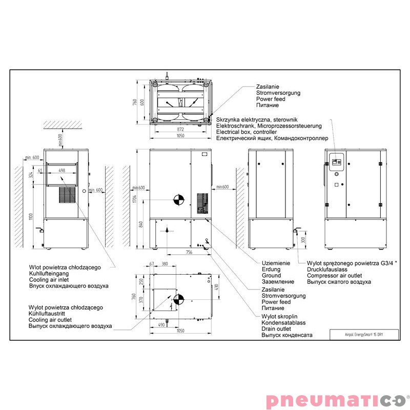 Kompresor - Sprężarka śrubowa AIRPOL EnergySmart 15Dry z falownikiem i osuszaczem