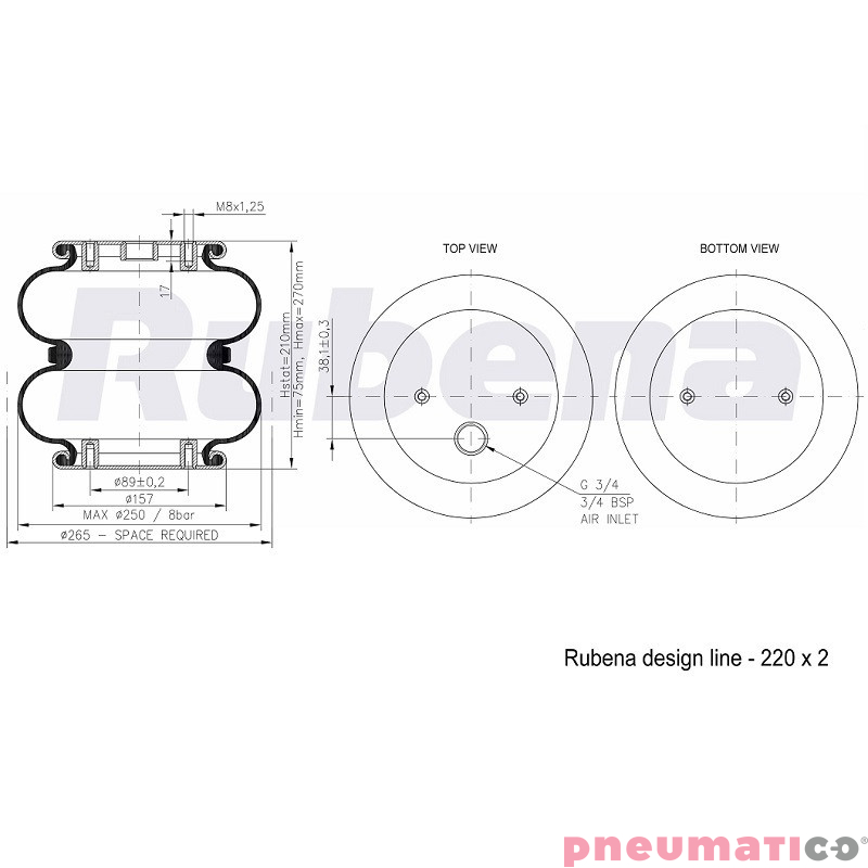 Siłownik mieszkowy seria RUBENA 220' X2 Siłownik mieszkowy seria RUBENA 220' X2