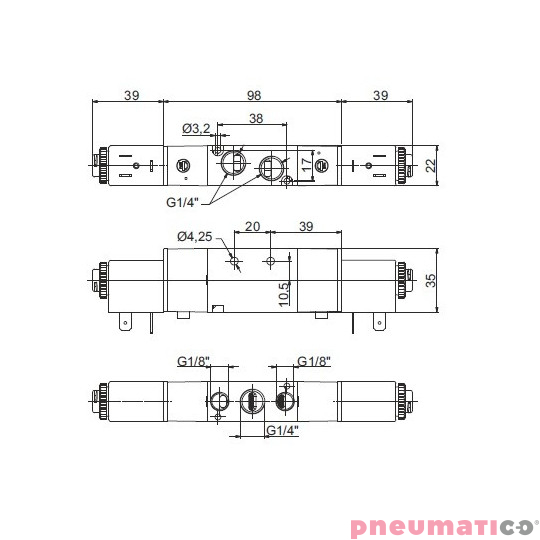 Zaw&oacute;r elektropneumatyczny 5/3 CC PNEUMAX 1/4 8884.53.33.35.F00 (BEZ CEWKI)