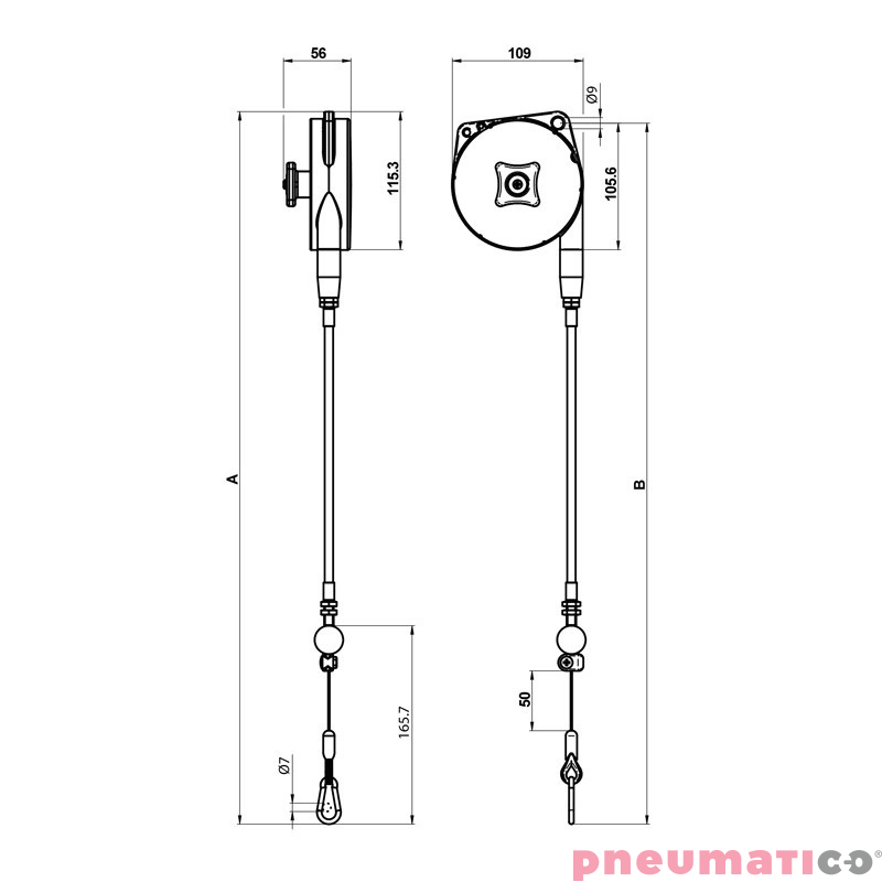 Balanser z linką w pancerzu B313/G0,5 TECNA 2-3kg 1600mm/500 mm