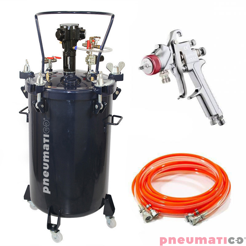 Zbiornik ciśnieniowy do natrysku 60L z mieszadłem Pneumatico Tank MP60-1-1E-25 + pistolet lakierniczy EXPERT HP 2,5 mm + wąż