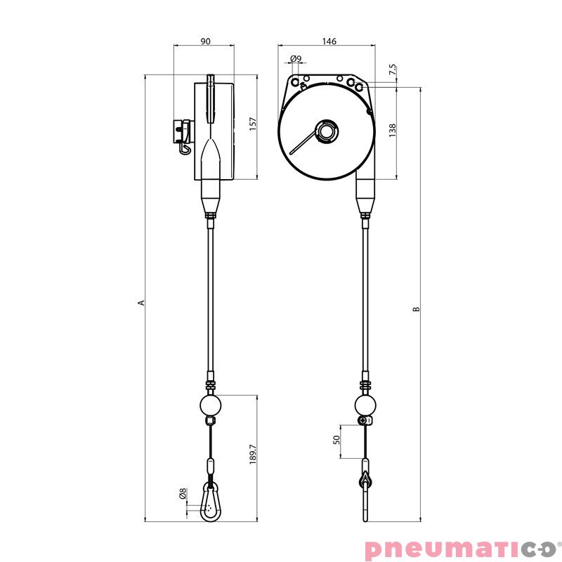 Balanser z linką w pancerzu B323/G2 TECNA 6-8kg 2000mm/2000mm