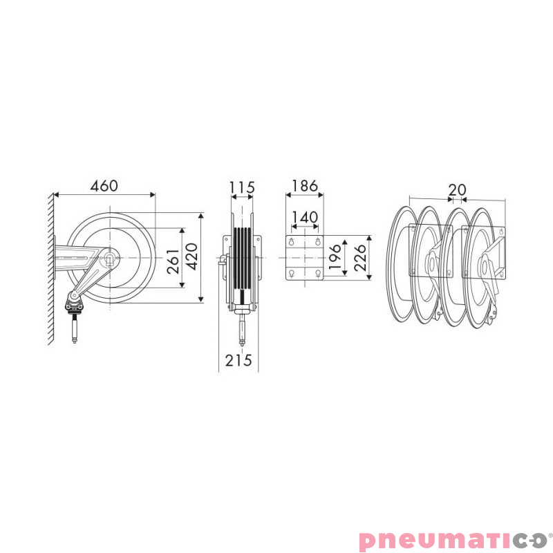 Zwijadło pneumatyczne RAASM 9430.104 20x12,7mm 15m Zwijadło pneumatyczne RAASM 9430.104 20x12,7mm 15m