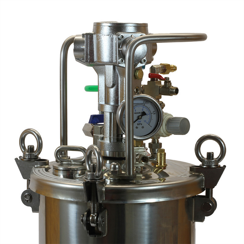 Zbiornik ciśnieniowy do natrysku nierdzewny 10L z mieszadłem Pneumatico Tank MP10SS z pistoletem lakierniczym i wężem podw&oacute;jnym