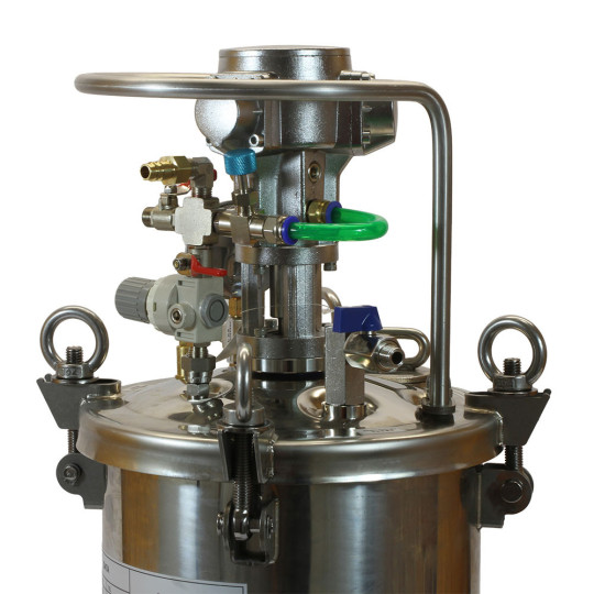 Zbiornik ciśnieniowy do natrysku nierdzewny 10L z mieszadłem Pneumatico Tank MP10SS z pistoletem lakierniczym i wężem podw&oacute;jnym