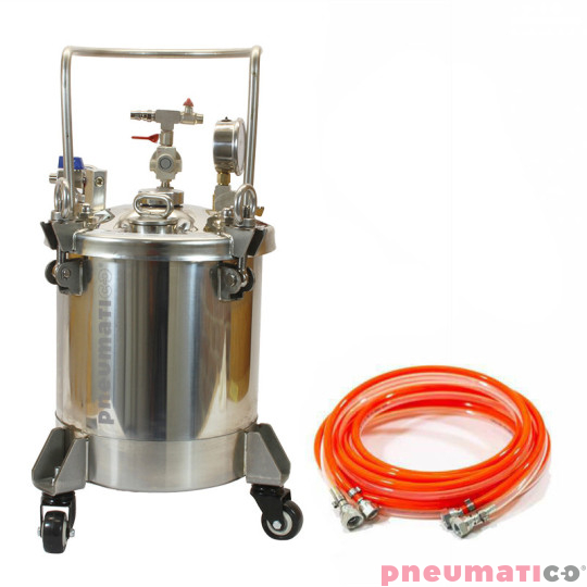Zbiornik ciśnieniowy do malowania nierdzewny 10L bez mieszadła ZB10SS Pneumatico Tank + wąż podw&oacute;jny
