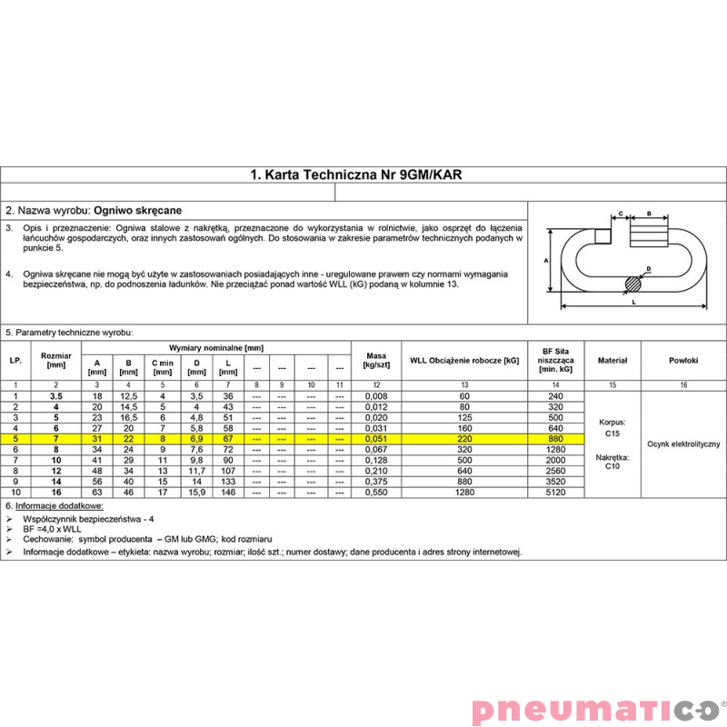 Ogniwo skrętne 7mm karabińczyk Ogniwo skrętne 7mm karabińczyk