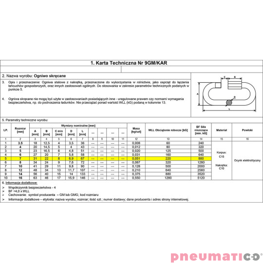 Ogniwo skrętne 7mm karabińczyk Ogniwo skrętne 7mm karabińczyk