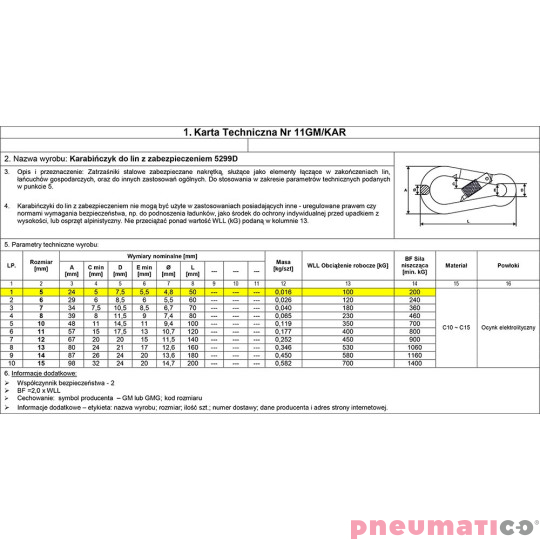 Karabińczyk do lin z zabezpieczeniem 5mm DIN5299D JG-0005