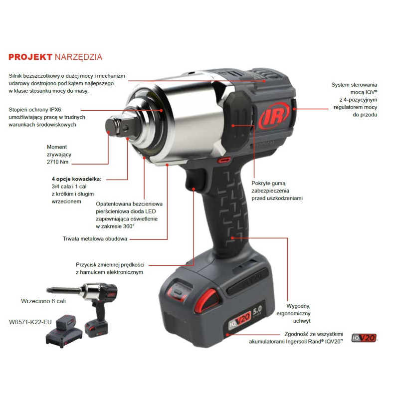 Klucz udarowy 3/4" wrzeciono 6" Ingersoll Rand W8571-K2-EU Klucz udarowy 3/4" wrzeciono 6" Ingersoll Rand W8571-K2-EU