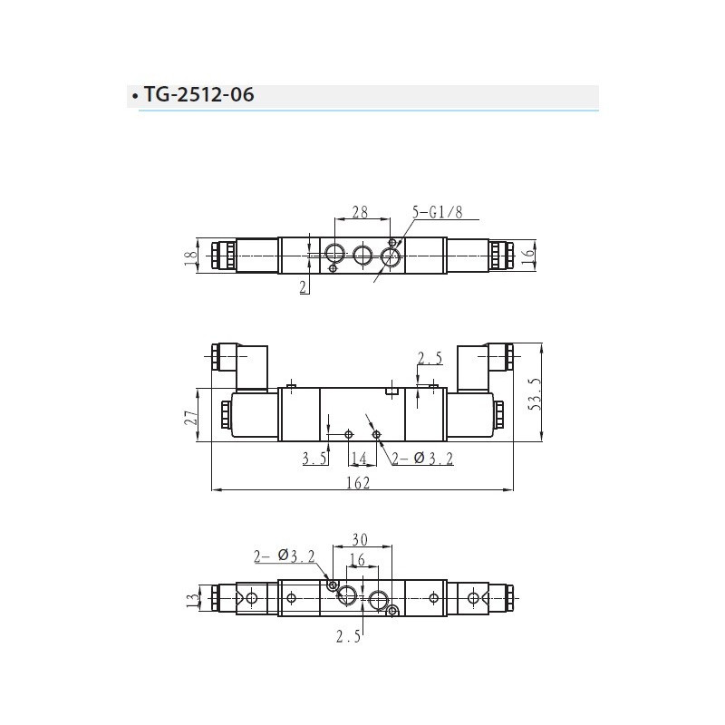 Zawór elektropneumatyczny TEKMA dwustronny, bistabilny z elementem ręcznego przesterowania 5/2 1/8" TG-2512-06-DC24 NC DC24V Zawór elektropneumatyczny TEKMA dwustronny, bistabilny z elementem ręcznego przesterowania 5/2 1/8" TG-2512-06-DC24 NC DC24V