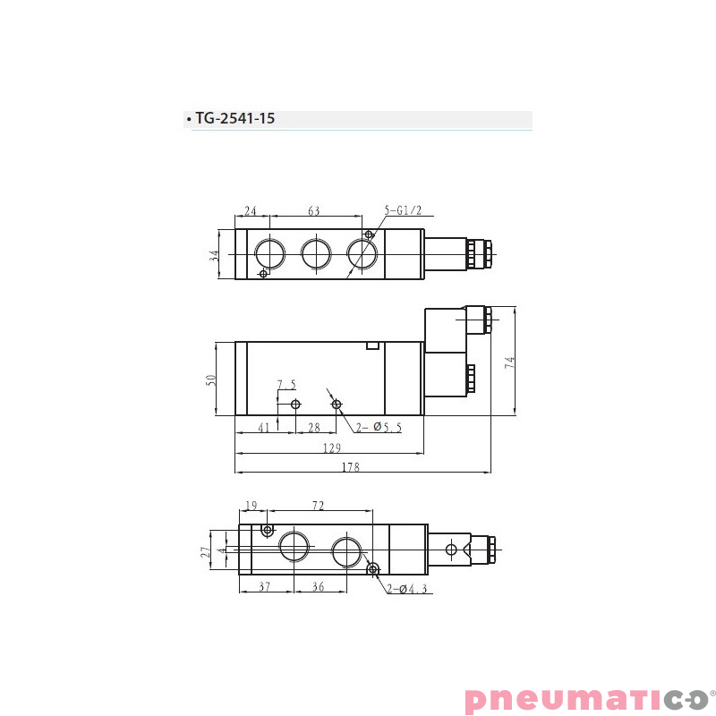Zawór elektropneumatyczny jednostronny monostabilny 5/2 1/2" TEKMA TG-2541-15-DC24 NC 24VDC Zawór elektropneumatyczny jednostronny monostabilny 5/2 1/2" TEKMA TG-2541-15-DC24 NC 24VDC