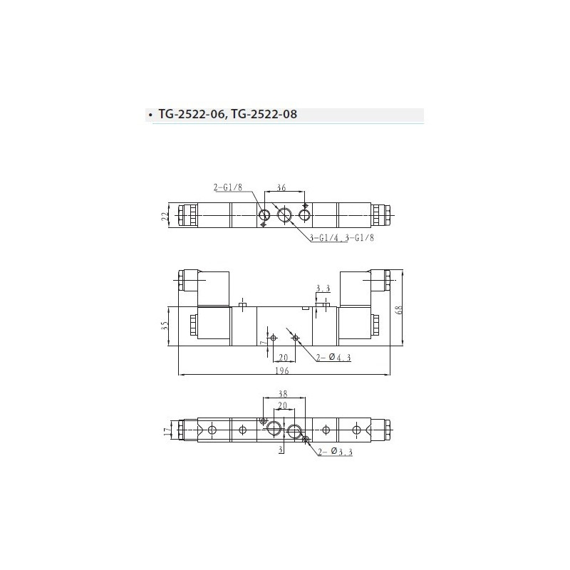 Zaw&oacute;r elektropneumatyczny TEKMA dwustronny, bistabilny z elementem ręcznego przesterowania 5/2 1/4" TG-2522-08-DC24 NC 24VDC
